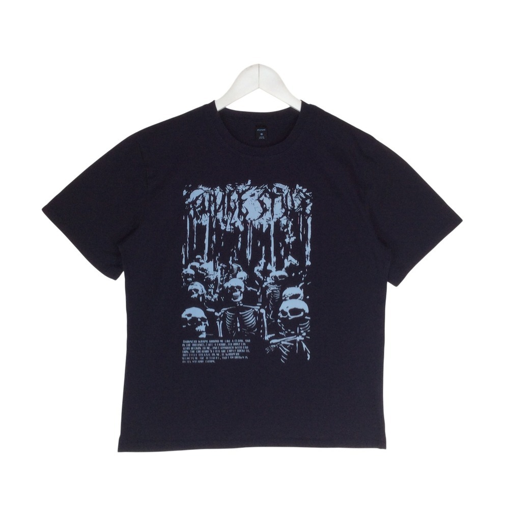 ROMWE Mens Skeleton Graphic T-Shirt Black Blue Gothic Grunge Tee Size S US 36